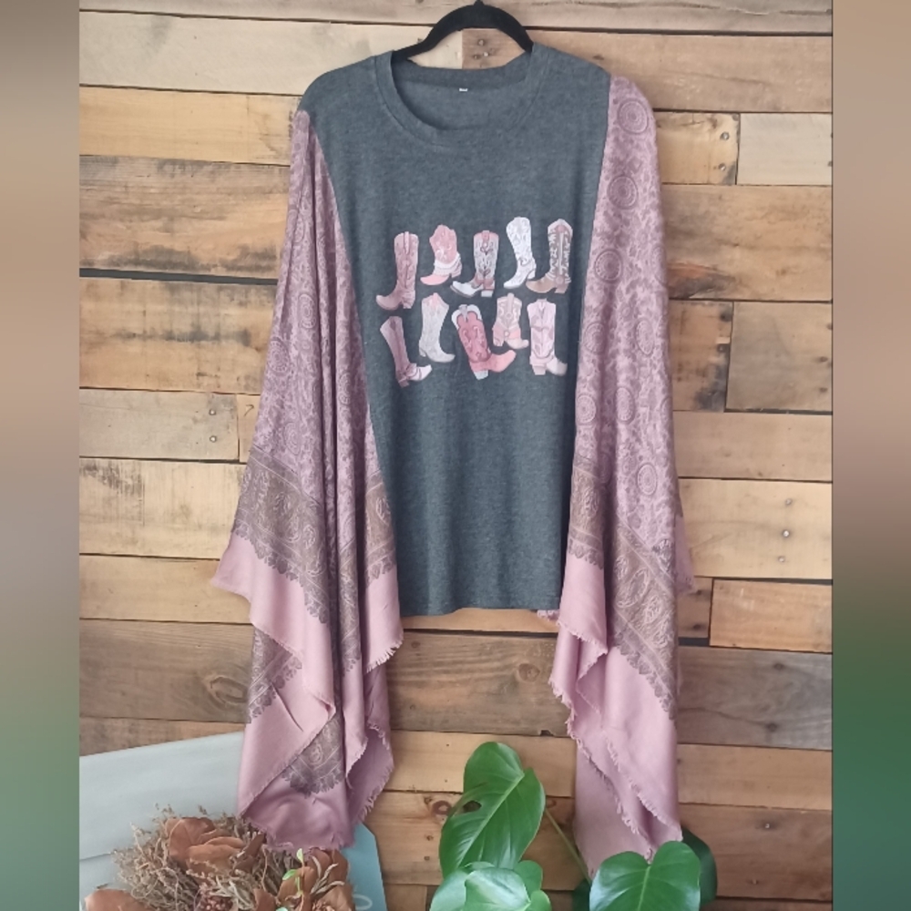 Women's Grey Graphic Camisole with Pink Wrap